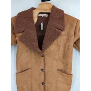 Free People NWT Brown Diogo Faux-suede Sherpa Coat Penny Lane‎ sz XS